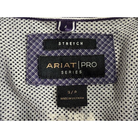 Ariat Pro Series Shirt Men's Small Blue Purple Plaid Stretch Western Button Down - Picture 7 of 14